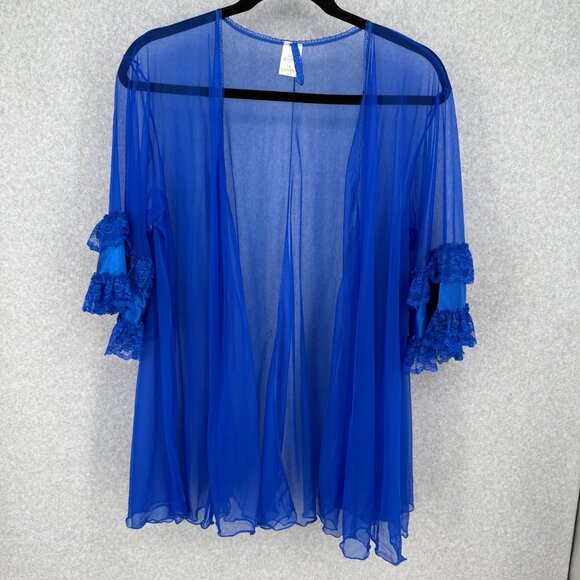 Escante VTG Sheer Kimono Cover Up Peignoir Size 3X Blue Nylon Lace Lingerie - Picture 1 of 12